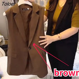 Long Vests Women Sleeveless Simple Back-Slit Designed New Spring Office Ladies Mature Temperament Overcoats Chic