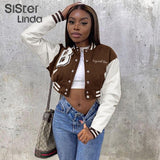 Sisterlinda Autumn Patchwork Letter Print Short Jacket Women Casual High Street Baseball Coat Female Sporty Y2K Sweatshirts