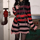 Grunge Striped Knitted Sweater Women Long Pullovers Loose Thin Punk Sweaters Jumpers Mujer Jersey Chic