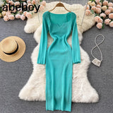For Women 2022 Sexy Strapless Ribbed Knitted Bodycon Dress Women Winter Long Sleeve Midi Sweater Dress