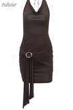 Draped Cowl Neck Halter Dresses Womens Clothing Summer 2023 Coquette Y2k Sexy Backless Mini Dress Clubwear