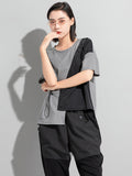 Women White Irregular Drawstring Big Size T-shirt New Round Neck Short Sleeve Fashion Tide Spring Summer 2023