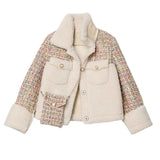 Warm Lamb Wool Coat Women Fleece Shaggy Thick Small Fragrance Jacket Patchwork Ladies Pocket Short Teddy Jacket