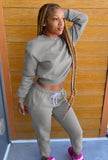 Casual Round Neck Long Sleeve Sweatshirt And Beaded Sweatpants 2 Piece