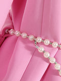Fashion Women's Blazer Pearl Chain Large Pocket Decoration Slim Hidden Breasted Suit Jackets Summer 2023 New Tide