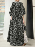 Leopard Print Puff Sleeve Dress For Woman v neck puff sleeve loose colorblock long dresses female clothing 2023