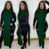 Toloer Turtleneck Side Slit Long Sweater Top 102-1-Outfit