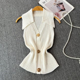 Fragrant Knitted Vest Women's Summer Thin Design Sense Niche POLO Collar Thin Short Chic Hanging Neck