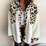 New Collared Leopard Print Plush Stitching Color Warm Long-Sleeved Autumn And Winter Shirt