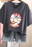 100% Cotton M-6XL T Shirt Japanese Cartoon Anime Tshirt Short Sleeve Women's Top Summer Couple V Neck Oversized T