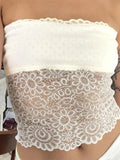 Lace Splicing Hollow Bandeau Top-Outfit
