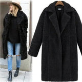 Teddy Fleeve Fashion Long Coats Warm Buttons Zipper Causal Long Sleeve Female Coats Zip-up Overcoats Ladies