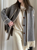 Fashion Women's Coats New Scarf Collar Loose Single Breasted Tassel Spliced Pockets Jackets Female Tide Autumn 2023