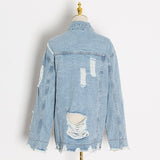 Denim Women's Jackets Lapel Batwing Long Sleeve Tassel Hem Designer Hole Loose Big Size Oversized Coats Female 2023
