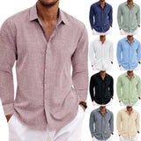 Men's Linen Long-Sleeved T-Shirt Loose Sweatshirt Solid Long-Sleeved Cotton Shirt Men's Large Size Men's