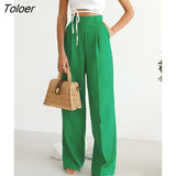 Office lady Baggy Trouser High Waist Elegant All-Match Wide Leg Pants Women Full Length Spring Pocket Zipper Street