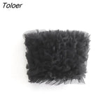Women High Street Strapless Mesh Yarn Patchwork Knitting Short Smock Blouse Female Summer Shirt Chic Crop Tops