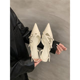 Women 2025 Spring And Summer New Retro Pointed Finger-Point Fine Heel Belt Buckle Single Shoes With Skirt