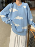Cartoon Cloud Women Sweater Chic Causal Oversized Knitted Pullover Tops 2022 Autumn New Pull Jumpers
