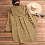 Womens Shirts 2022 ZANZEA Vintage Cotton Tunic Casual Long Sleeve Shirt Button Cardigans Female Soid Patchwork Tops Plus