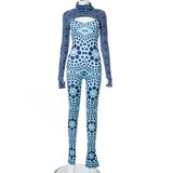 European And American Fashion Women's Wear Autumn New Printed Long Sleeve High Round Neck T-Shirt Tight Flared Pants