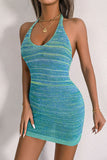 Stripe Halter Neck Backless Knit