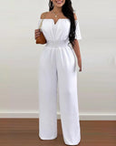 Jumpsuit Off Shoulder Shirred Waist Jumpsuits Summer 2023 Women Wide Leg Pants Playsuits High Waist Overalls