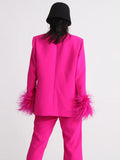 Toloer New Temperament Top Collar With Diamond Design Sense Cuff Stitching Ostrich Hair Long Sleeve Suit Spring Style-Outfit