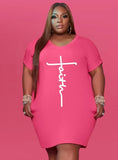 Print Round Neck Short Sleeves Plus Size Shirt