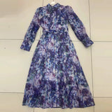 Loose Midi Dress For Women Lapel Long Sleeve High Waist Print Colorblock Dresses Female Spring Clothing Style