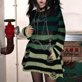 Grunge Striped Knitted Sweater Women Long Pullovers Loose Thin Punk Sweaters Jumpers Mujer Jersey Chic