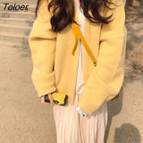 Yellow Knitting Cardigan Women 2023 Autumn Long Sleeve Loose Sweater Cardigans Woman Korean Style Solid Color Thin