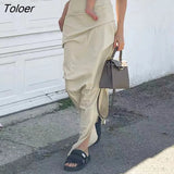 White Front Ruffle Drawstring Casual Long Skirts Women Back Streetwear With Pockets Low Waist Loose Preppy Cargo