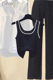 New White Shirt Blouse Sexy Tank Top Letter Print Wide Leg Pants Three Piece Elegant Women's Pants Set Casual
