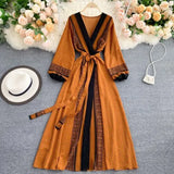 Spring Autumn Women Printed Long Dress Vintage Puff Sleeve High Waist A-Line Vestidos Female 2022 New Fashion Beach