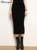 Long Skirts For Women Winter Vintage Elastic Split Skirts Womens 2022 Warm High Waist Pencil Skirts For Office