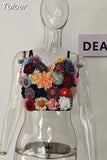 Fashion Women's Print Tank Tops Sleeveless Backless Patchwork Three-dimensional Flower Floral Camis Summer 2023 New