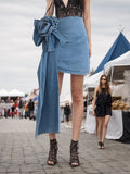 Toloer Spring New Stereo Rose Decorative Design Sense High Waist Show Thin Denim Skirt Women's A Word Wrap Hip Skirt-Outfit