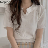 Fashion Women T Shirts Vintage Knit Cropped Sweater Tops Korean Puff Sleeve Woman Tshirts Summer 2023 Femme Ruffles