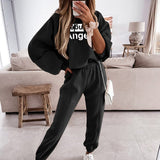 Print Hoodies Tracksuits Women's Fleece 2 Piece Set Female Pants Sets Casual Sports Lace Up Hooded Sweatshirts Autumn