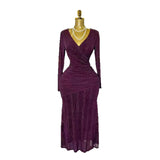 New Sexy Cross-Dress V-Neck Long Sleeves Elastic Mesh Hot Diamond Dress Female Elegant