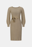 Neck Tie Waist Pleated Sweater