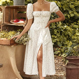 Women's New Broken Flower Collar Sexy Open Fork Spring Dress