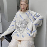 Streetwear Angel Pattern Women'S Sweater Retro Lazy Pullover Trendy Brand Round Neck Fashion Sweater Women 2021
