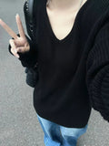Vintage V-Neck Oversized Loose Sweater-Outfit