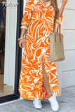 For Women 2023 Spring Summer Casual Loose Print Long Shirt Dress Button Up Long Sleeve Midi Elegant Vintage