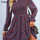 Floral Print Dress Women Casual Puff Sleeve Ruffle Holiday Short Dress Casual Fashion Spring Autumn A-line Dresses