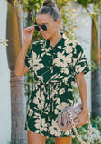 Printed Casual Turn-down Collar Short Sleeves Floral Print Belted Loose