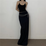Temperament Pure Color One-Style Low-Waist Sexy Body-Body-Body Under The Hips Open Half-Body Dress 2025