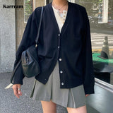 Women Knitting Cardigans Casual Spring 2022 V-neck Long Sleeve Daily Solid Mujer Sweaters Single Breasted Black